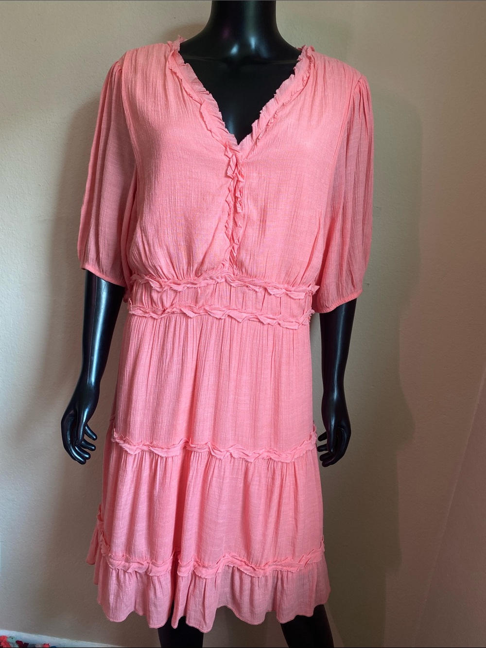 Kings Road Pink Tiered V-Neck Dress